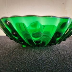 Vintage Emerald Green Bowl Burple Glass Anchor Hocking Serve Fruit Depression